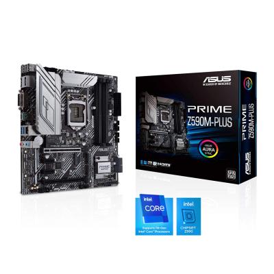 ASUS Prime Z590M-Plus (Intel Z590 (LGA 1200) micro ATX motherboard with PCIe 4.0, 9 DrMOS power stages, DisplayPort, HDMI, DVI, SATA 6 Gbps, Intel 1 Gb Ethernet, USB 3.2 Gen 2x2 Type-C, Thunderbolt 4 support, and Aura Sync RGB lighting)